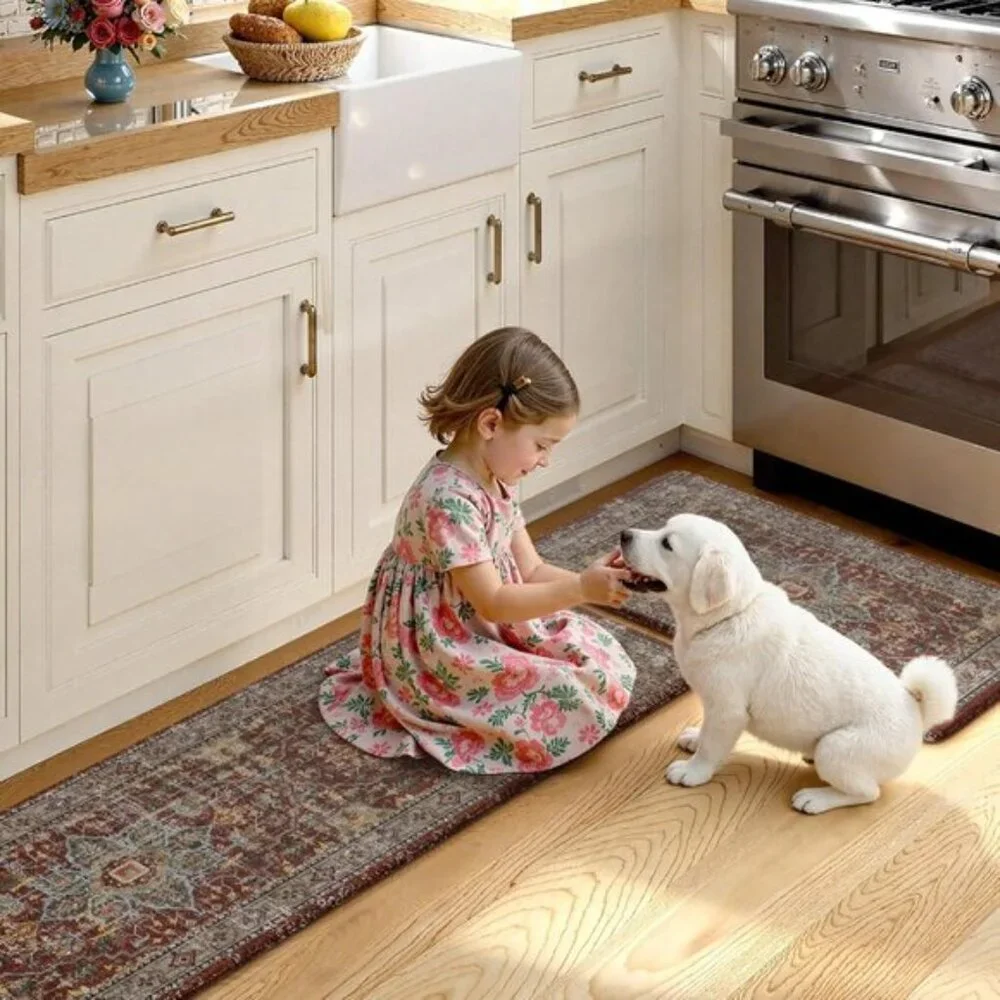 New Set of 2 Vintage Red Kitchen Rug, Anti-Fatigue, Non-Slip, Waterproof Mats